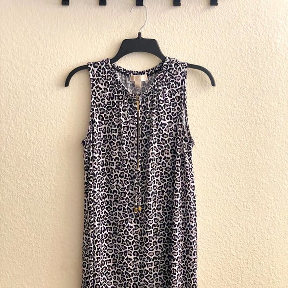 Michael Kors sz:M Black White Leopard Animal Print Sleeveless Zip Dress - Picture 2 of 11